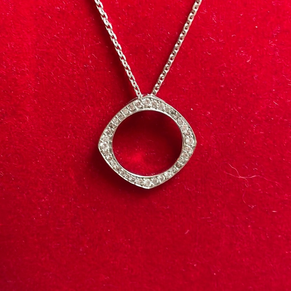 🟡 STERLING SILVER CZ ROUND SQUARE PENDANT NECKLACE